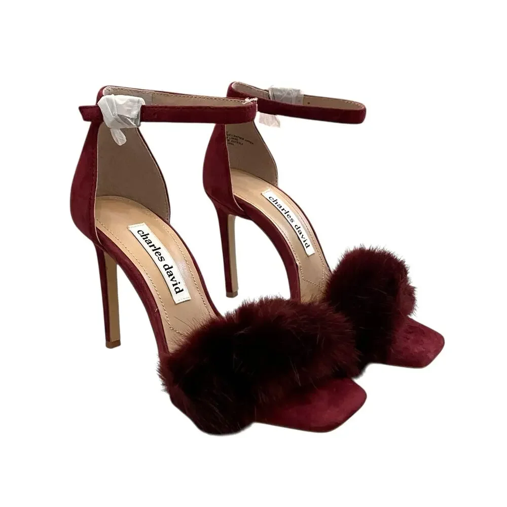 NEW Charles David Suede Faux Fur Empoli High Heel Women's 6.5M Maroon